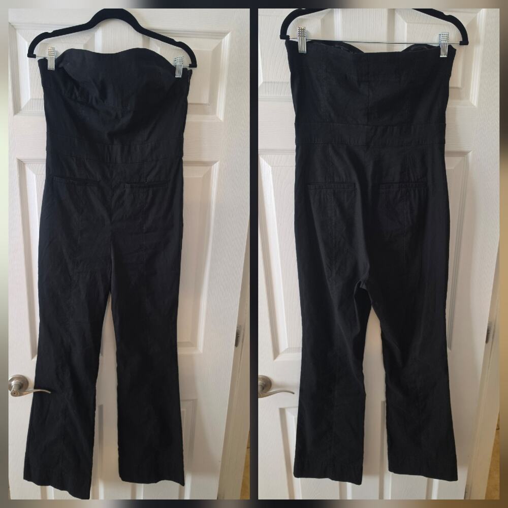 Maeve by Anthropologie Jumpsuit SZ 10 Black Sleeveless Wide Leg Stretch Office